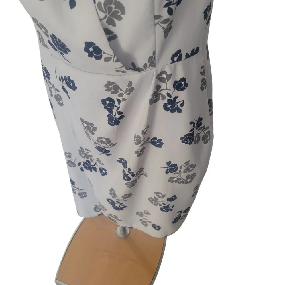 Banana Republic Womens Floral Sleeveless Wrap Dress Size 6 White & Navy Polyeste